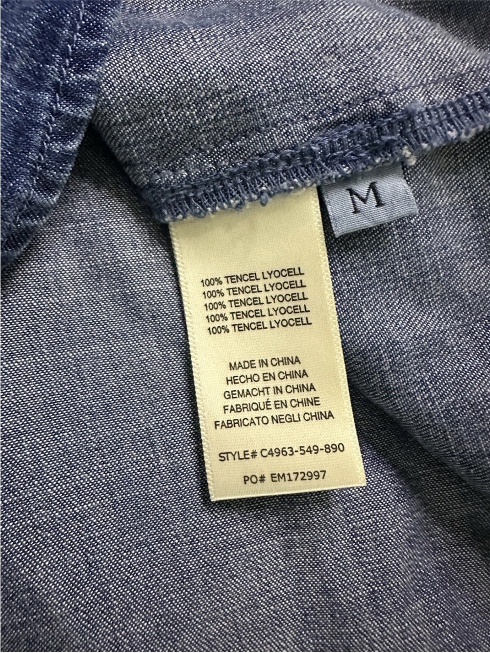 CLOTH & STONE Anthropology Sz M Blue Chambray Blouse Women's Peasant Top - Picture 10 of 12